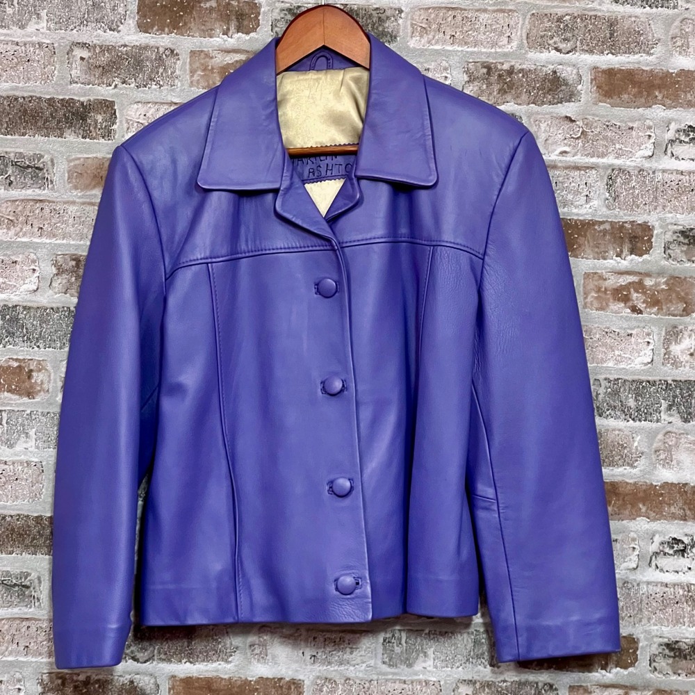 Hand-crafted Marilyn Ashton Cropped Lilac‎ Leather Jacket Button Front - Small